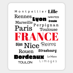 French Cities word cloud design Magnet